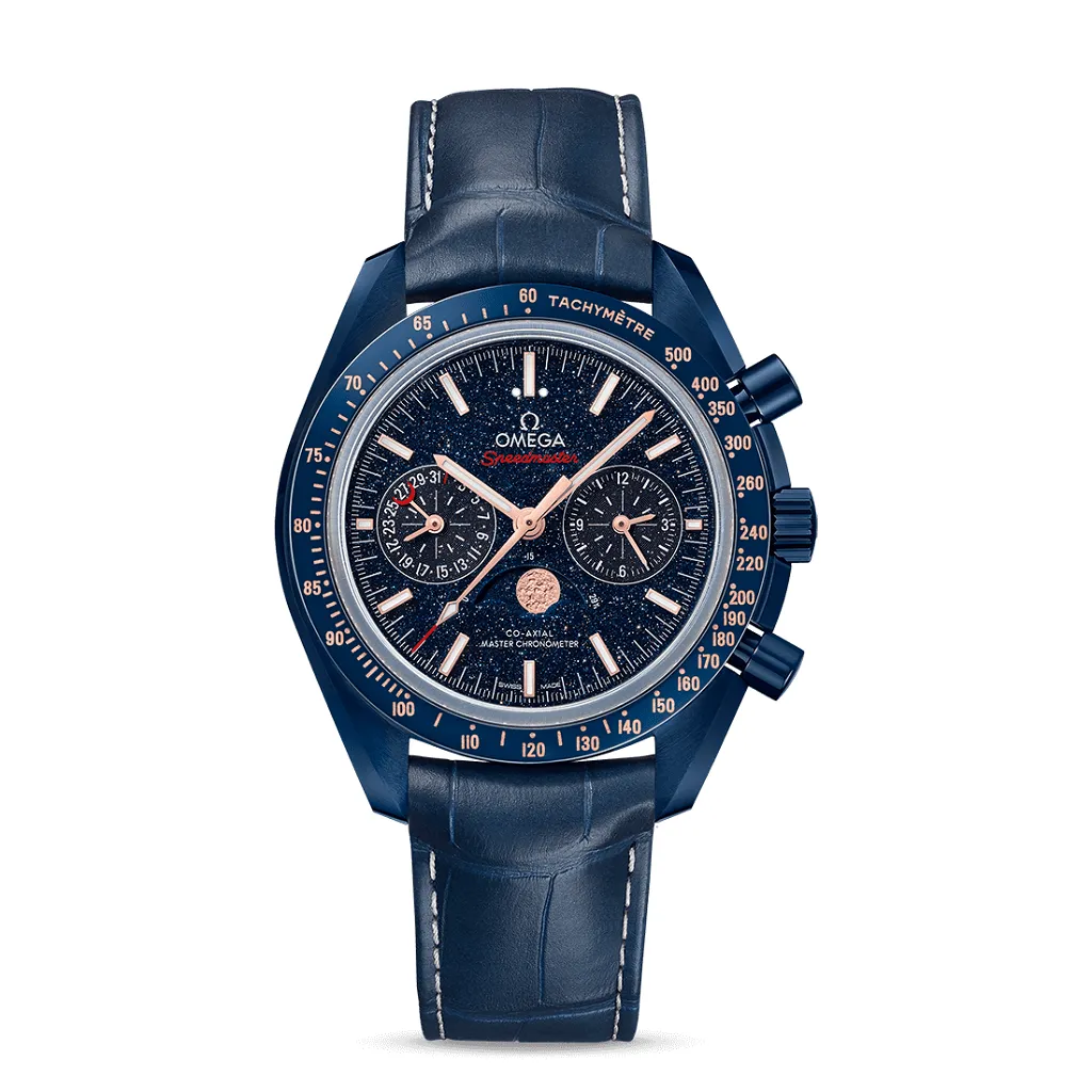 Omega Speedmaster Men's Blue 44mm Leather Strap Watch 304.93.44.52.03.002
