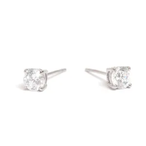 Pure Steel Stud Crystal Earring - Silver