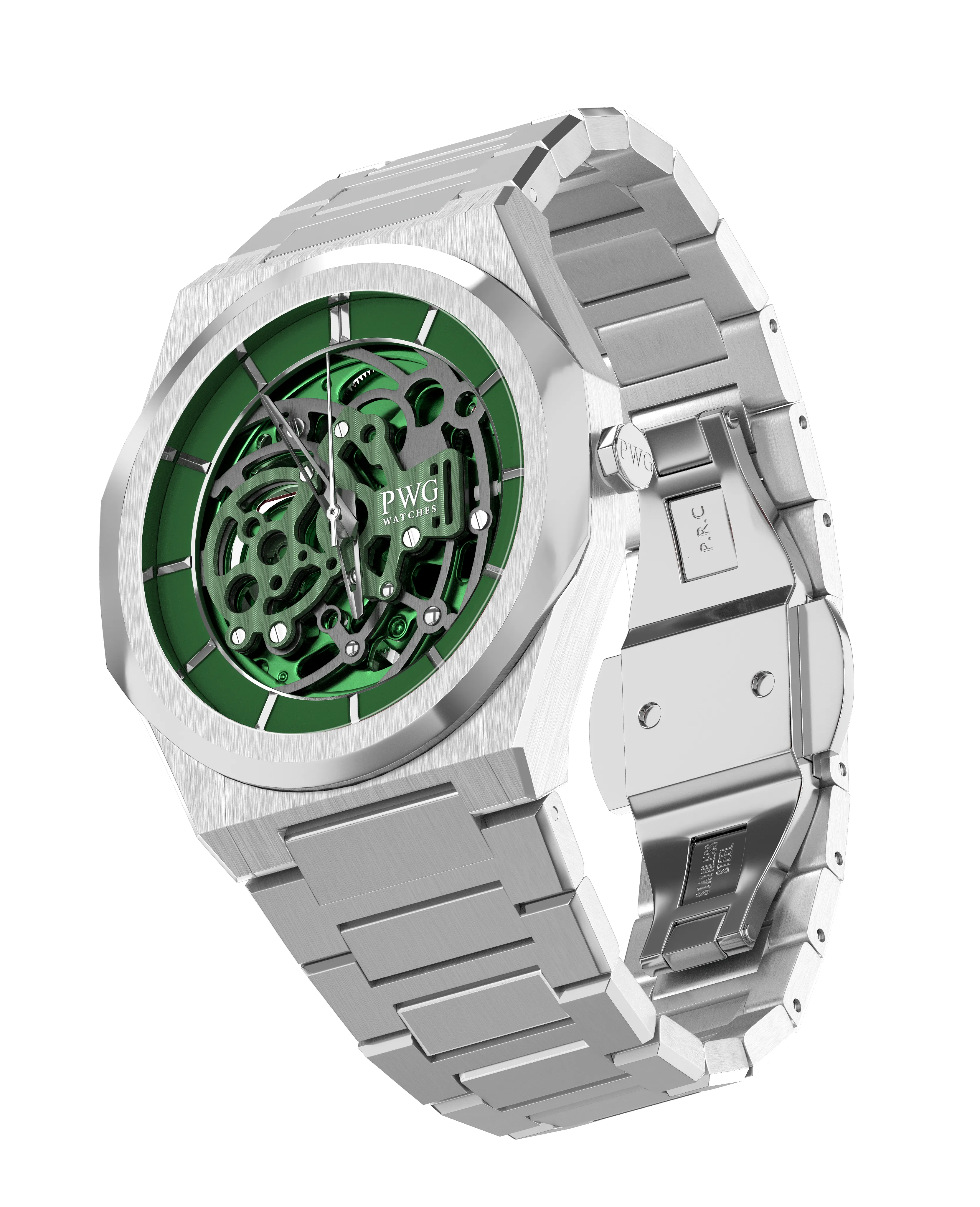 PWG Skeleton Stainless Steel Green 42 MM Automatic Men