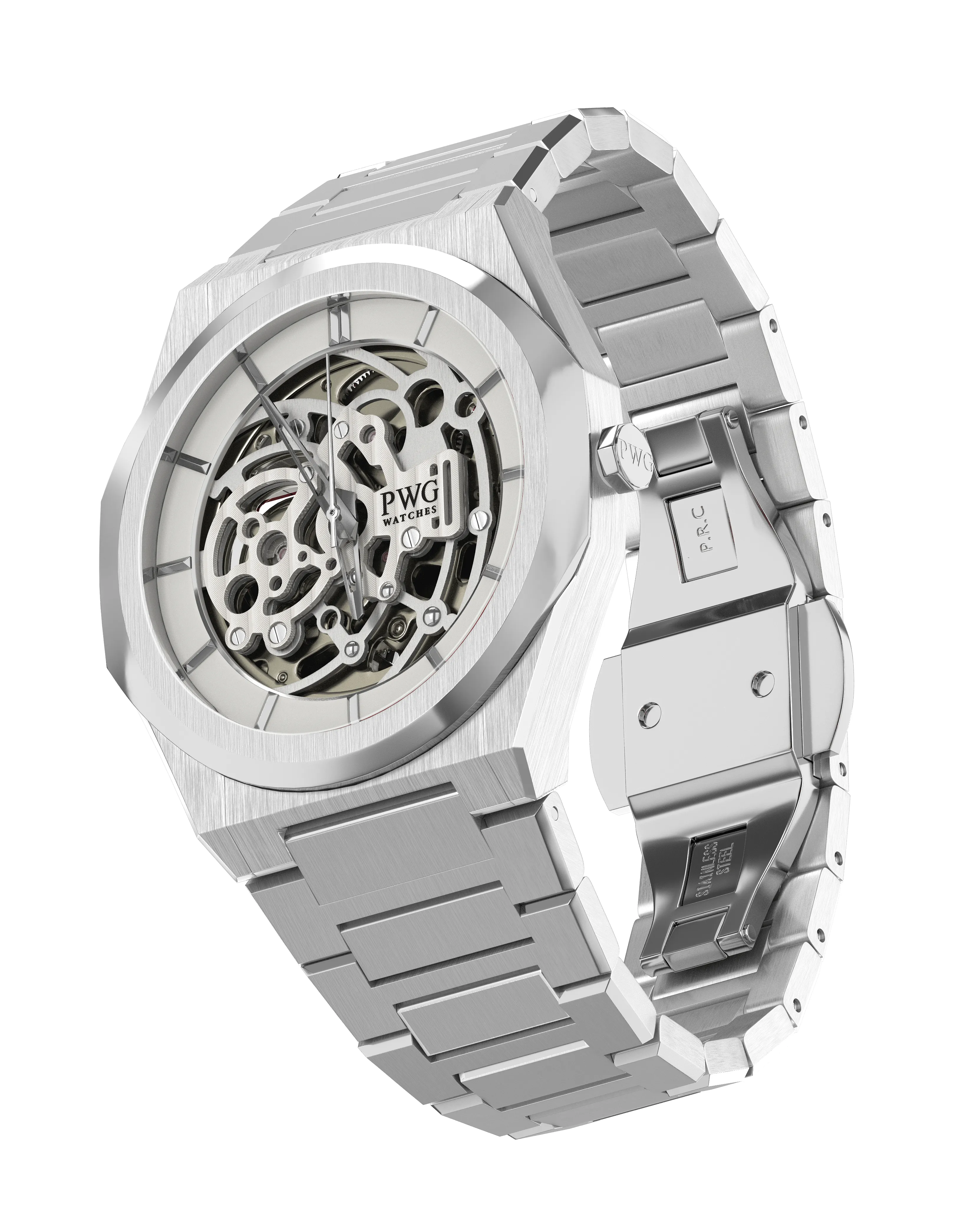 PWG Skeleton Stainless Steel Silver 42 MM Automatic Men