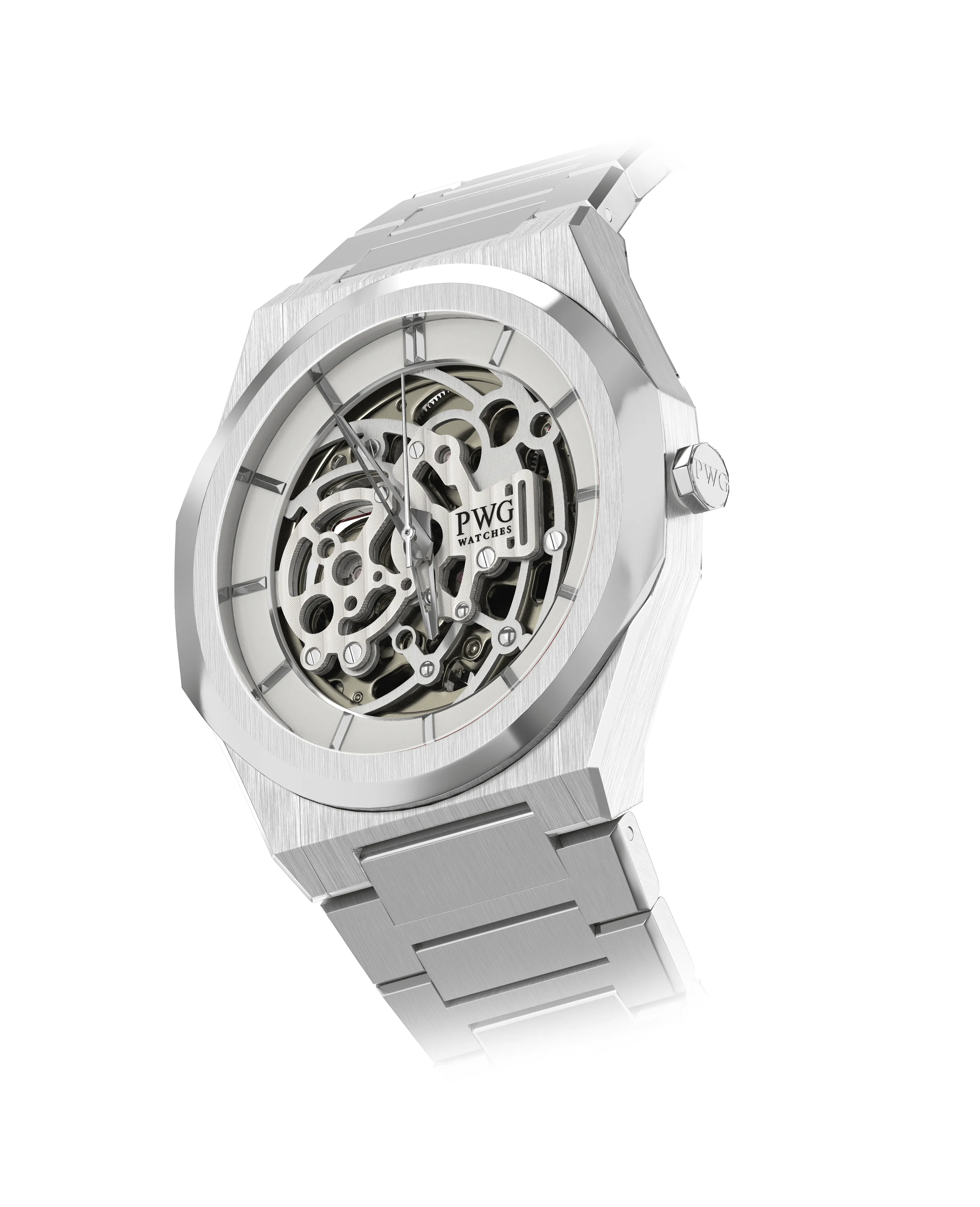PWG Skeleton Stainless Steel Silver 42 MM Automatic Men