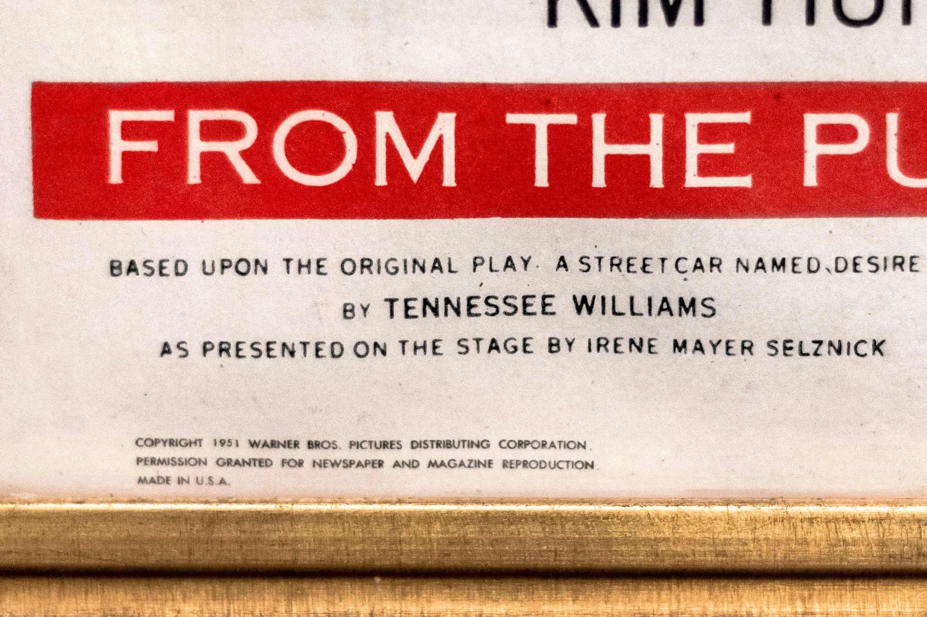 "A Streetcar Named Desire" Original 1951 Poster, 27''x 41'' Framed - $10K APR w/ CoA!  