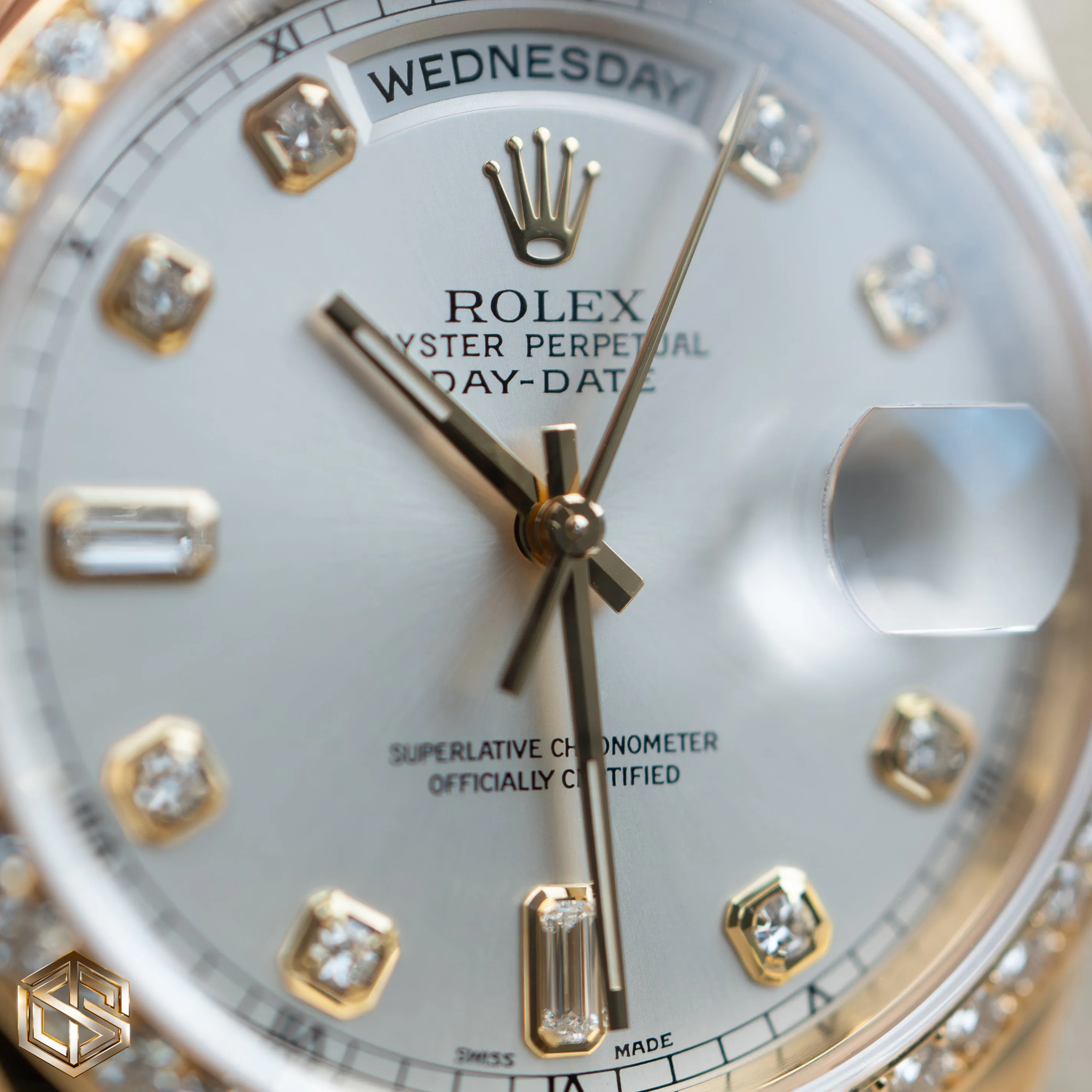 Rolex 118348 Day-Date 36 Yellow Gold Factory Diamond Dial & Bezel 2004 Serviced 2019 Full Set Watch
