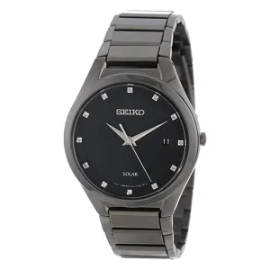 Seiko Mens Solar Black Dial Band Stainless Steel Dress Watch - SNE243