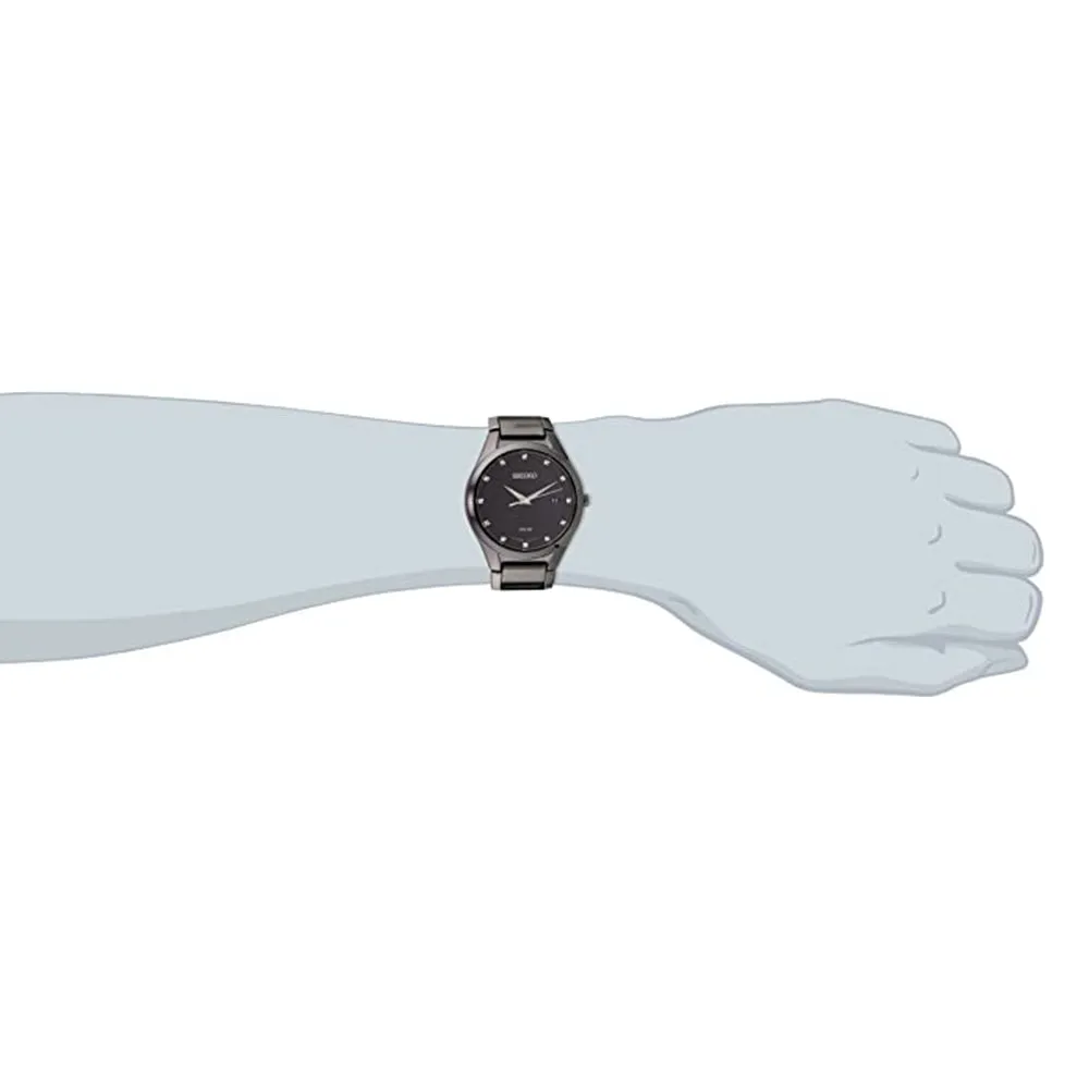 Seiko Mens Solar Black Dial Band Stainless Steel Dress Watch - SNE243