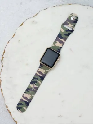 S/M Green Camo Silicone Smart Watch Band