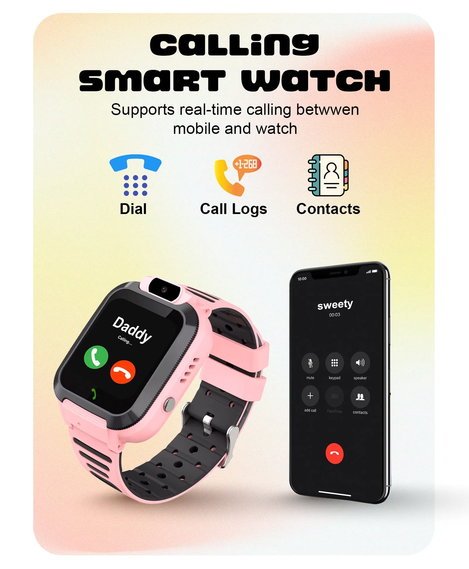 Spiky Basilisk Kids' Cute Waterproof Smartwatch With GPS - Pink