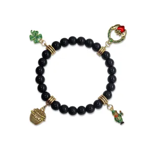 St. Patrick's Day Genuine Onyx Charm Bracelet | Handmade in USA | 4 Hand-Painted Charms