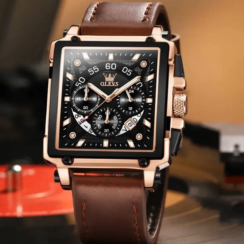 Stylish Square Dial Chronograph Timepiece