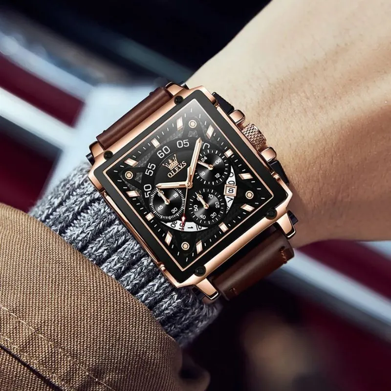 Stylish Square Dial Chronograph Timepiece
