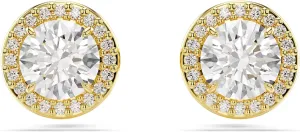 Swarovski Una Stud Earrings, Round Cut, Gold Tone, Gold-Tone Finished