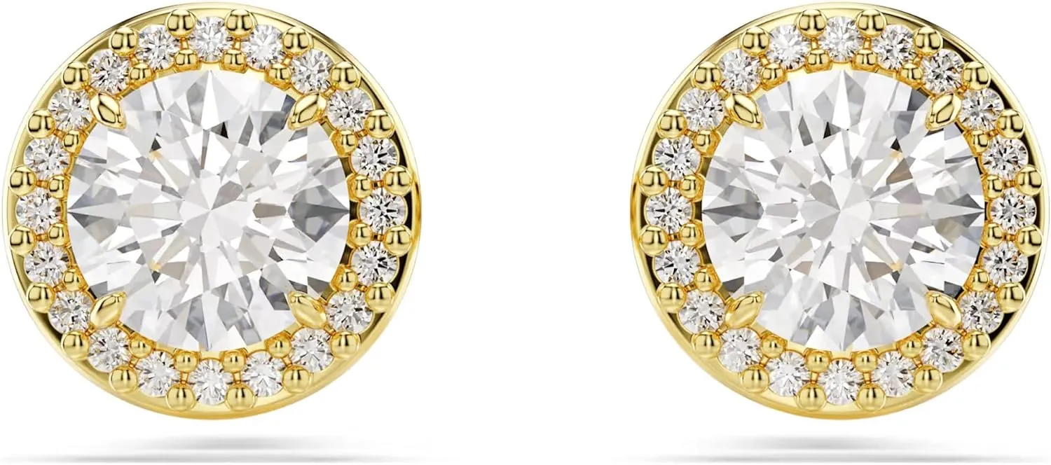 Swarovski Una Stud Earrings, Round Cut, Gold Tone, Gold-Tone Finished