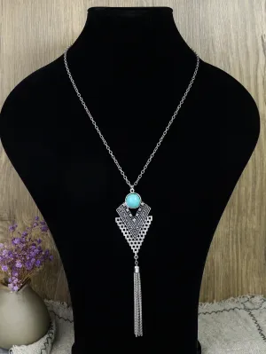Turquoise Decor Geometric & Metal Tassel Charm Necklace for Women Jewelry for