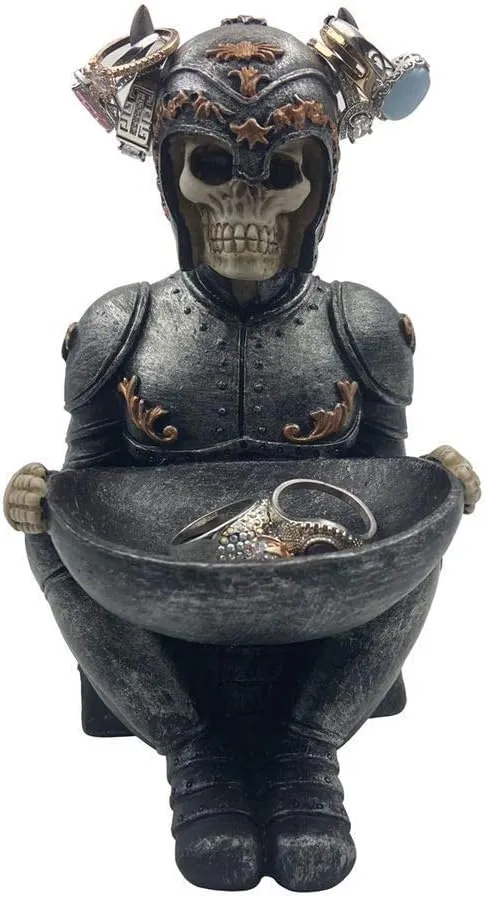 Viking Warrior Skeleton Skull Jewelry Ring Stand With Tray Trinket Holder Desk Accessories Organizer Desktop Key Holder Home Office Decoration Ornament Decor