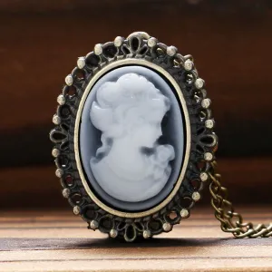 Vintage Elegant Pretty Beautiful Women Pattern Small Mini Quartz Pocket Watch for Lady Girl Neckalce Pendant Female Clock P62