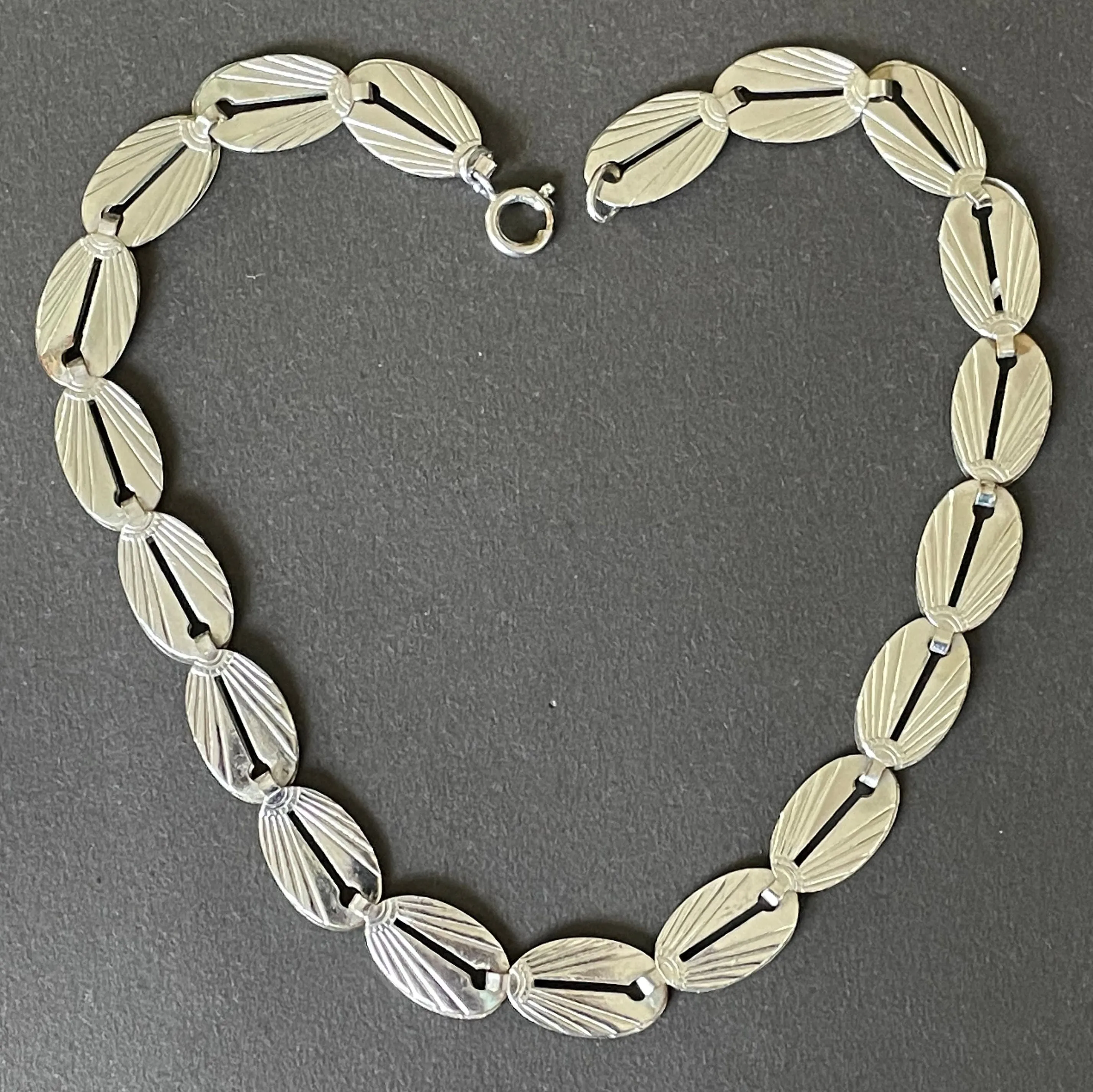 Vintage Jakob Bengel Art Deco machine age chrome geometric necklace from the 1930s