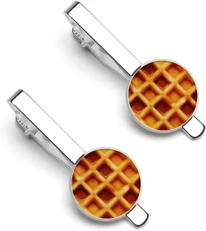 Waffles Food Tie Clips for Men 2Pcs Silver Tie Bar Regular Ties Pins Necktie Tacks for Wedding