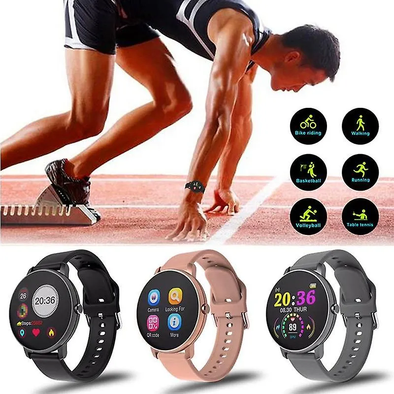 Watches touch smart watch men blood pressure heart rate monitor round smart watches w8 black siliconc