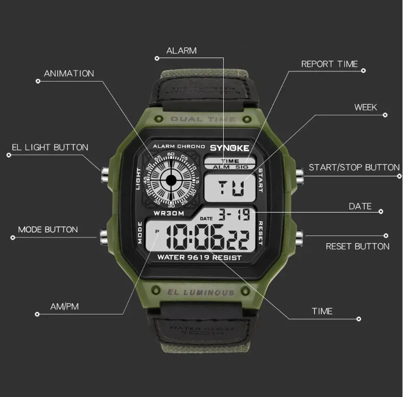 Waterproof Sports Men's Watches Retro Electronic  Luminous