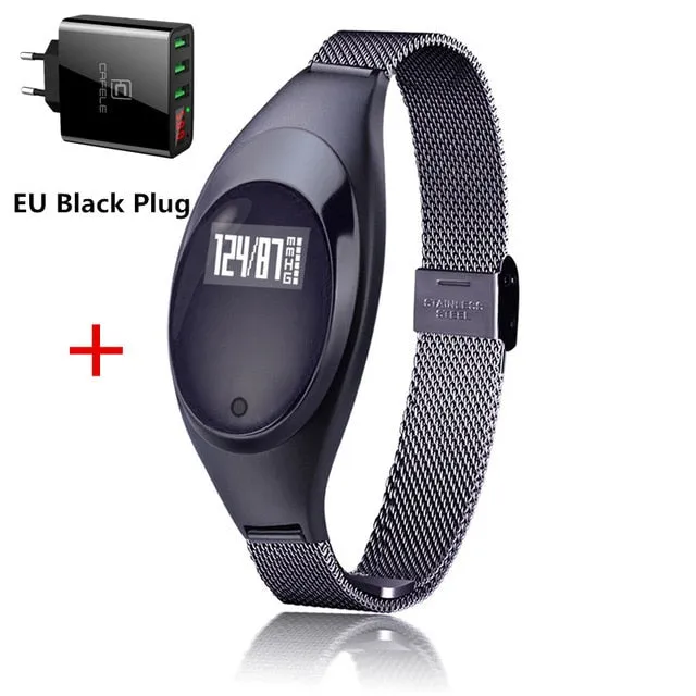 Women Ladies Girl Fashion Smart Band Watch Blood Pressure Heart Rate Monitor Smart Bracelet Fitness Tracker Metal Wristband