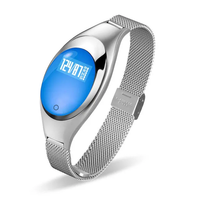 Women Ladies Girl Fashion Smart Band Watch Blood Pressure Heart Rate Monitor Smart Bracelet Fitness Tracker Metal Wristband