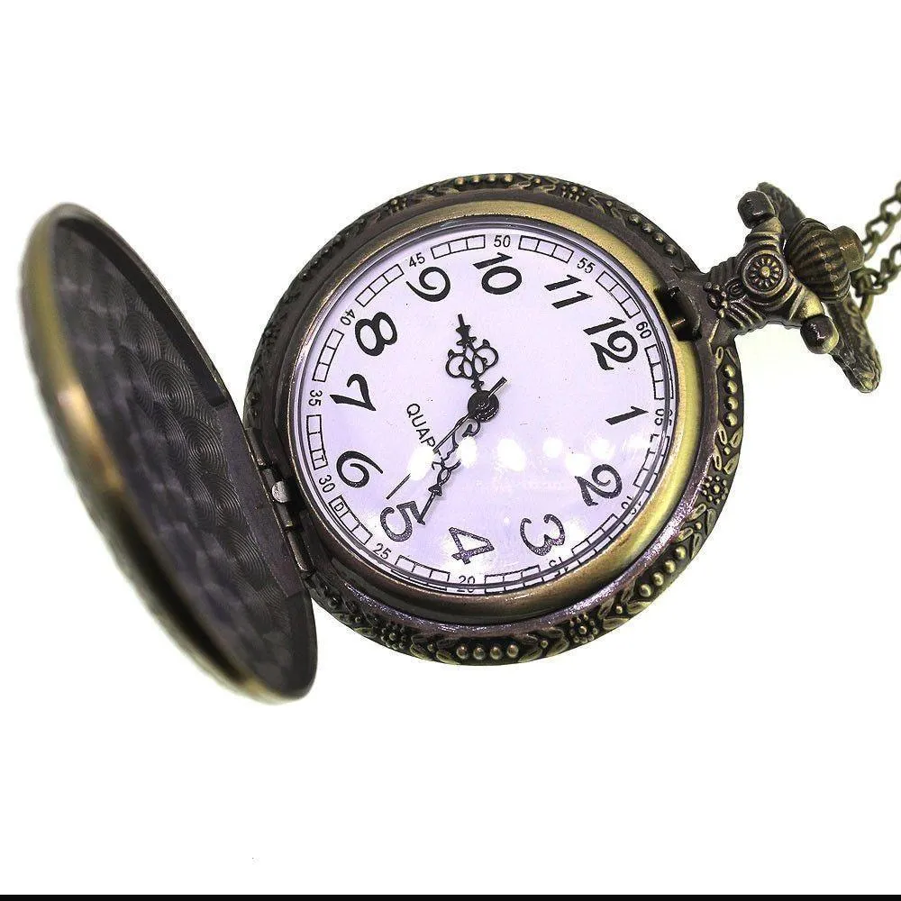 Zinc Alloy Antique Bronze Plate Skull and Crossbones Watch Necklace