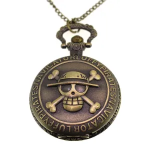Zinc Alloy Antique Bronze Plate Skull and Crossbones Watch Necklace