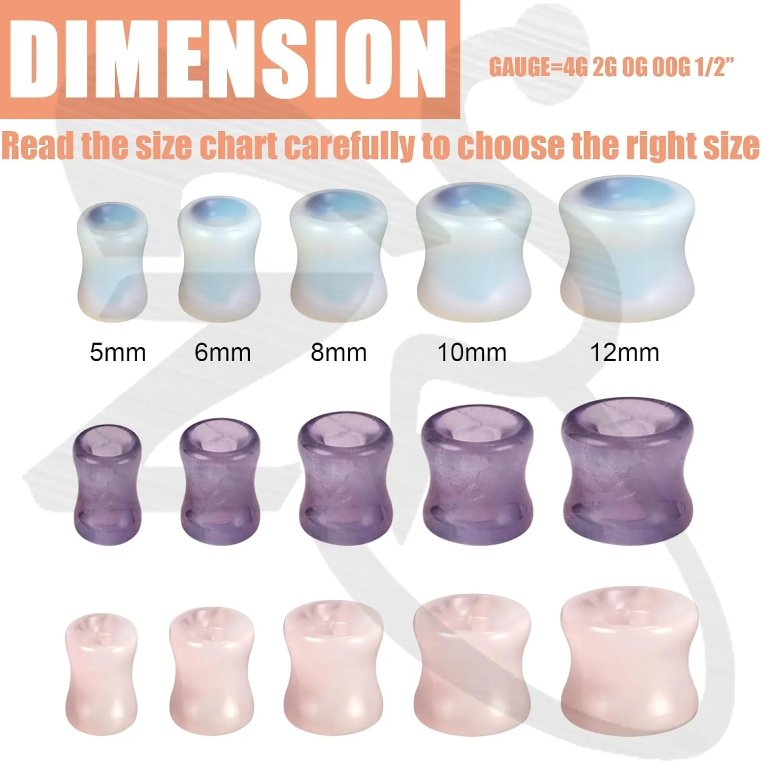 ZS 1 Pair Double Flared Nature Stone Ear Tunnel Plugs Gauges for Ear, 4G 2G 0G 00G 1/2" Gauge Earrings Piercing Jewelry for Men Women